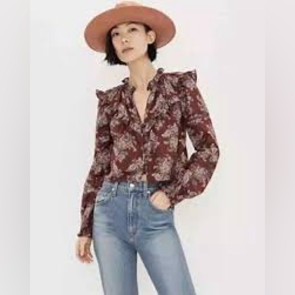 Veronica Beard Tops - NWT women’s VERONICA BEARD paisley Hopkins Printed Long Sleeve Ruffle Blouse sz6